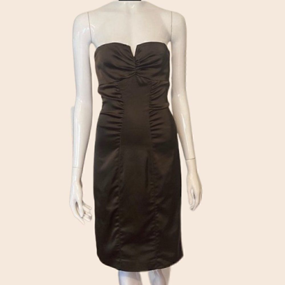 Vintage Cache Dark Brown/ Olive Strapless Cocktail Dress Size Small